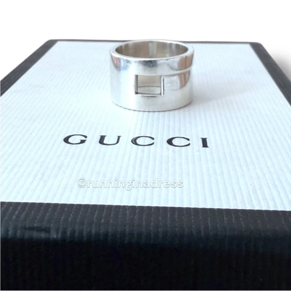 Vintage Gucci Tom Ford Era Geometric G Wide 925 Sterling Silver Ring 8.5 Y2K
